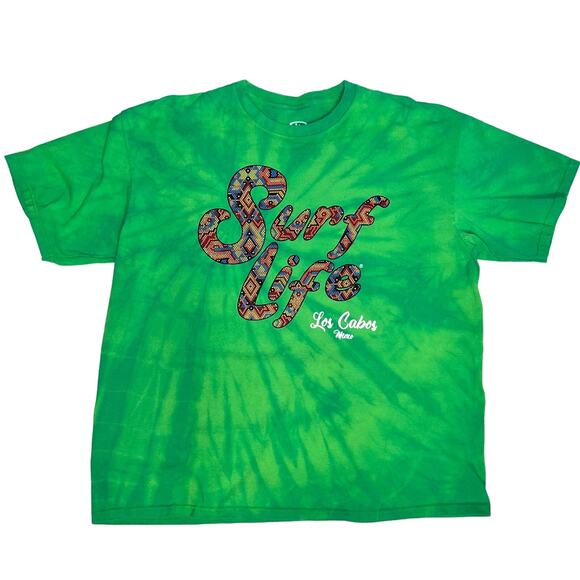 Surf Life Mens Los Cabos Mexico Graphic Green T-Shirt Tie Dye XXL - Picture 1 of 7